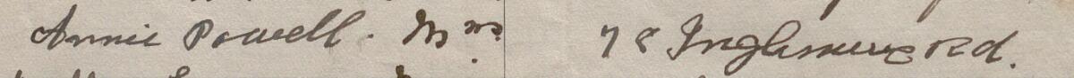 Image of Annie Powell Mrs's signature and address in the petition