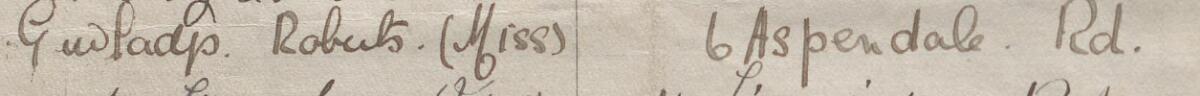 Image of Gwladys Roberts (Mrs)'s signature and address in the petition