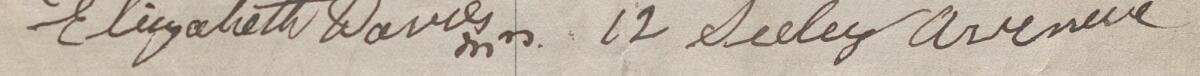 Image of Elizabeth Davies's signature and address in the petition