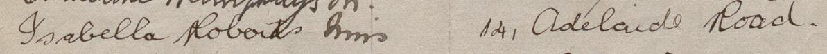 Image of Isabella Roberts Miss's signature and address in the petition