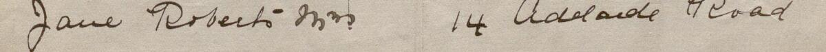 Image of Jane Roberts Mrs's signature and address in the petition