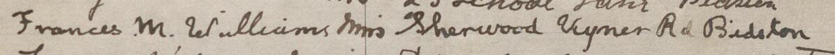 Image of Francis M Williams Mrs's signature and address in the petition