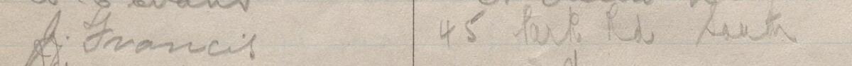 Image of J. Francis's signature and address in the petition