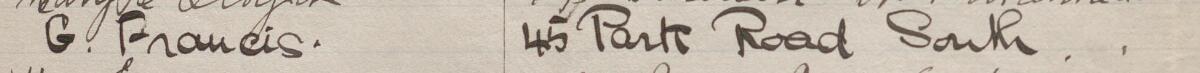 Image of G.Francis's signature and address in the petition