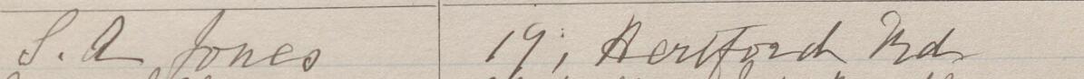 Image of S A Jones's signature and address in the petition
