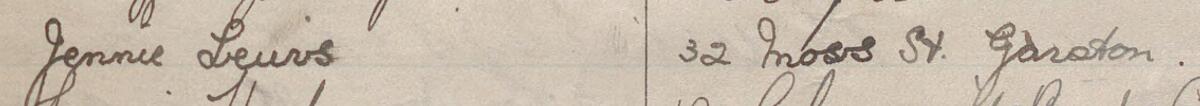 Image of Jennie Lewis's signature and address in the petition