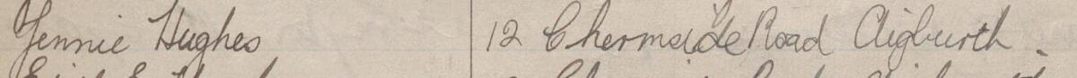 Image of Jennie Hughes's signature and address in the petition