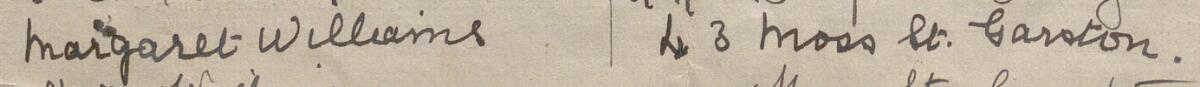 Image of Margaret Williams's signature and address in the petition