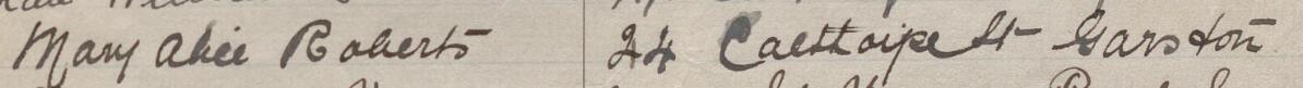 Image of Mary Alice Roberts's signature and address in the petition