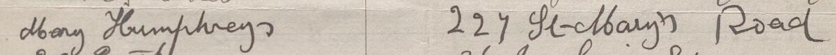 Image of Mary Humphreys's signature and address in the petition