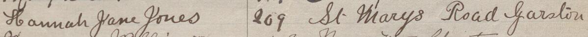 Image of Hannah Jane Jones's signature and address in the petition