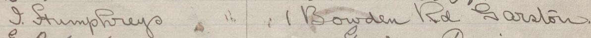 Image of I. Humphreys's signature and address in the petition