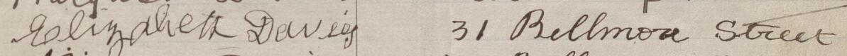 Image of Elizabeth Davies's signature and address in the petition