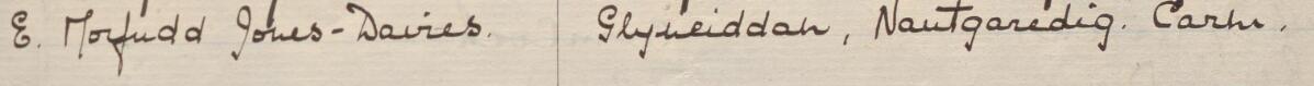 Image of E Morfudd Jones - Davies's signature and address in the petition