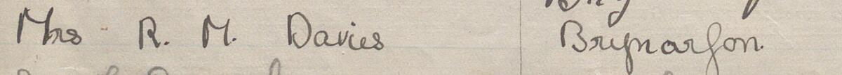 Image of Mrs R M Davies's signature and address in the petition