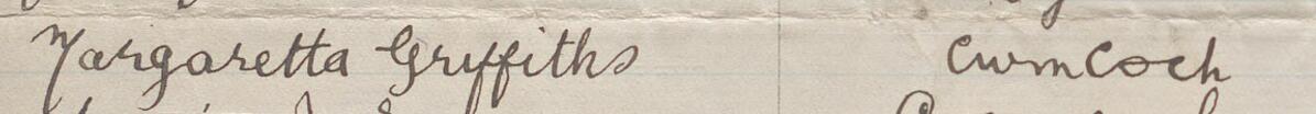 Image of Margaretta Griffiths's signature and address in the petition