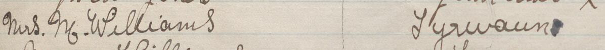 Image of Mrs M Williams's signature and address in the petition