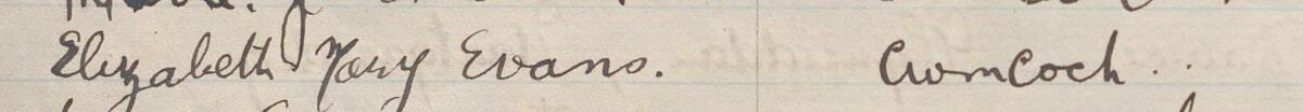 Image of Elizabeth Mary Evans's signature and address in the petition