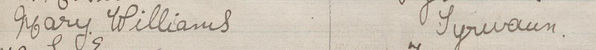 Image of Mary Williams's signature and address in the petition