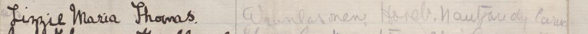 Image of Lizzie Maria Thomas's signature and address in the petition