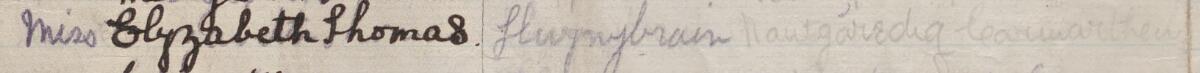 Image of Miss Elizabeth Thomas's signature and address in the petition