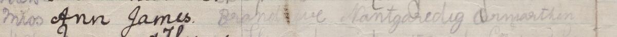Image of Miss Ann James's signature and address in the petition