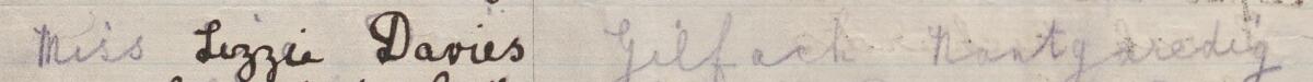 Image of Miss Lizzie Davies's signature and address in the petition