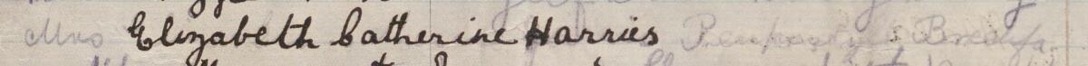 Image of Mrs Elizabeth Catherine Harries's signature and address in the petition