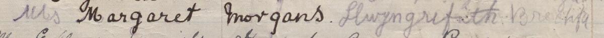 Image of Mrs Margaret Morgans's signature and address in the petition
