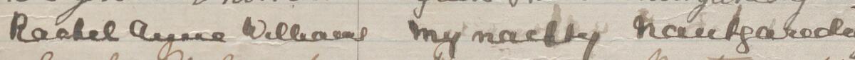 Image of Rachel Anne Williams's signature and address in the petition