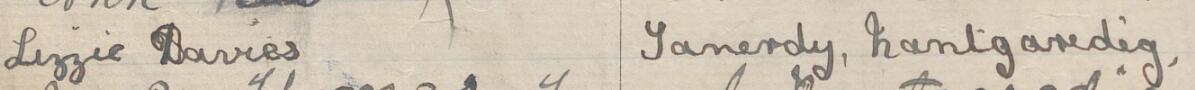 Image of Lizzie Davies's signature and address in the petition