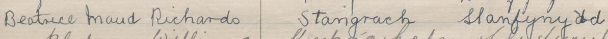 Image of Beatrice Maud Richards's signature and address in the petition