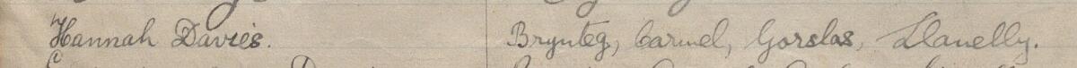 Image of Hannah Davies's signature and address in the petition