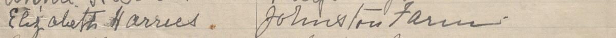 Image of Elizabeth Harries's signature and address in the petition
