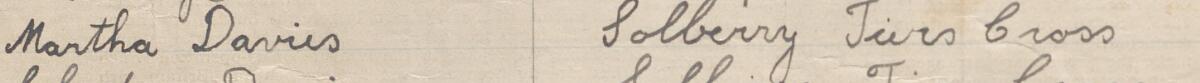 Image of Martha Davies's signature and address in the petition