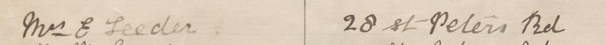 Image of Mrs. E Leeder's signature and address in the petition