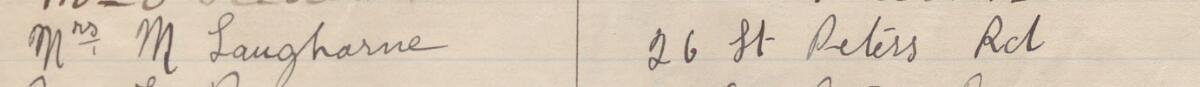 Image of Mrs. M Laugharne's signature and address in the petition