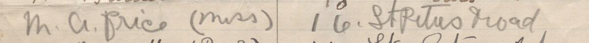 Image of Miss M A Price's signature and address in the petition