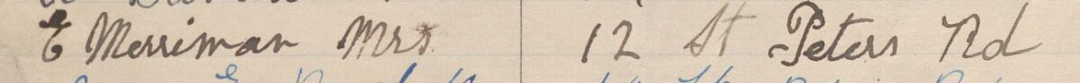 Image of Mrs. E Merriman's signature and address in the petition