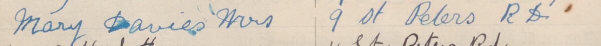 Image of Mrs Mary Davies's signature and address in the petition