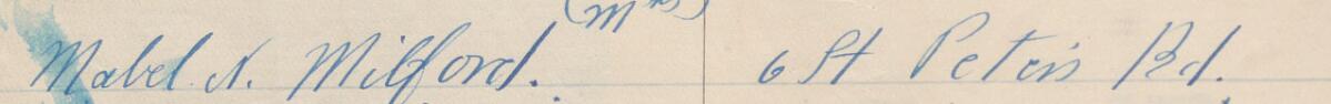 Image of Mrs. Mabel K. Milford's signature and address in the petition