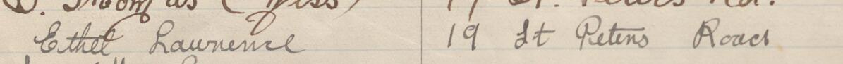 Image of Ethel Lawrence's signature and address in the petition