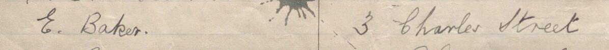 Image of E Baker's signature and address in the petition