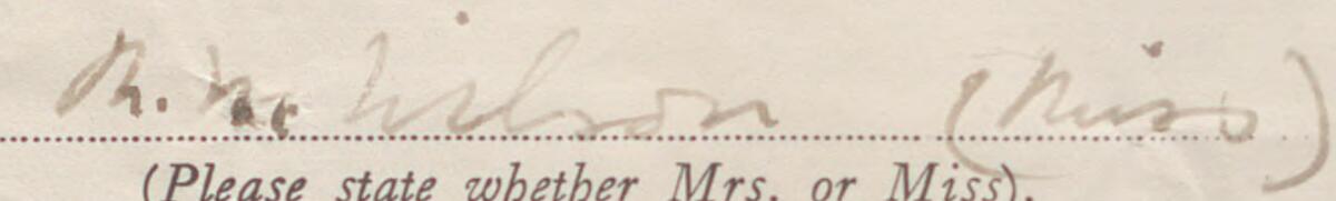 Image of Miss M M Wilson's signature and address in the petition