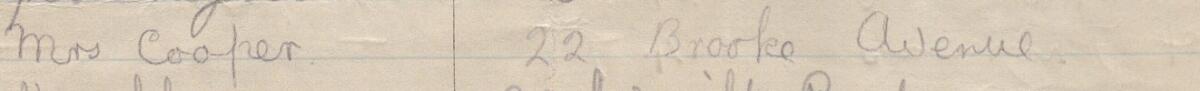 Image of Mrs Cooper's signature and address in the petition