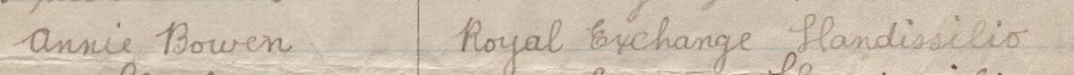 Image of Annie Bowen's signature and address in the petition
