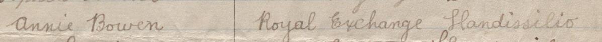 Image of Annie Bowen's signature and address in the petition