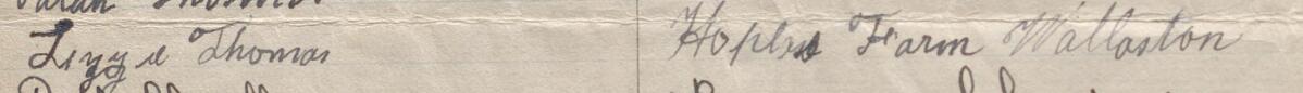 Image of Lizzie Thomas's signature and address in the petition