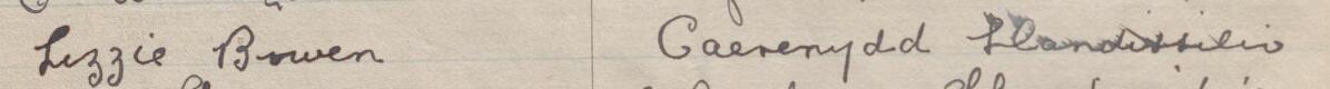 Image of Lizzie Bowen's signature and address in the petition