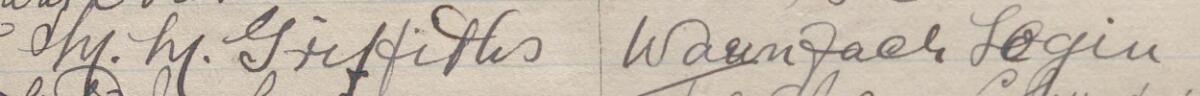 Image of M M Griffiths's signature and address in the petition